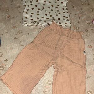 Kids Matching Set - Floral Top and Peach Pants